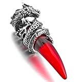 Men's Stainless Steel Pendant Necklace Crystal Silver Red Dragon Wolf Tooth Tribal -with 23 inch Chain