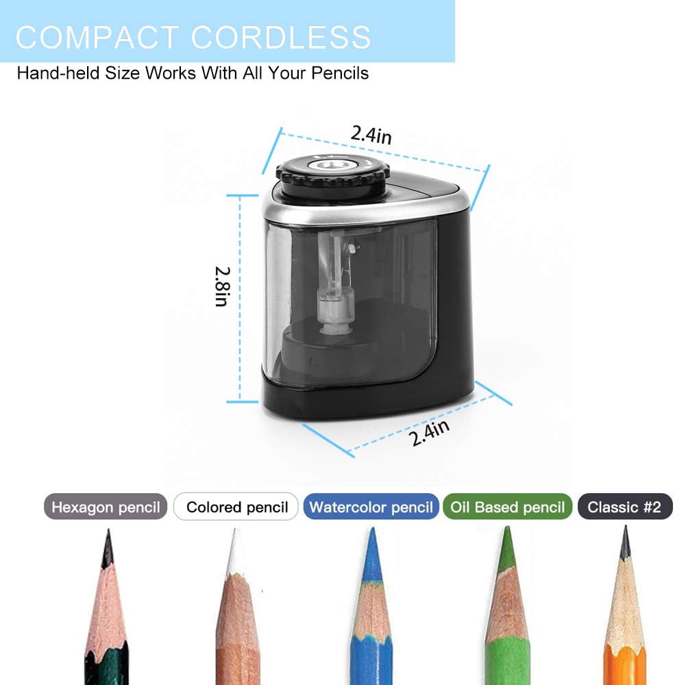 Pencil Sharpener Electric Pencil Sharpeners, Portable Pencil Sharpener Kids, Blade to Fast Sharpen, Suitable for No.2/Colored Pencils(6-8mm)/School Pencil Sharpener/Classroom/Office/Home (Black) : Office Products