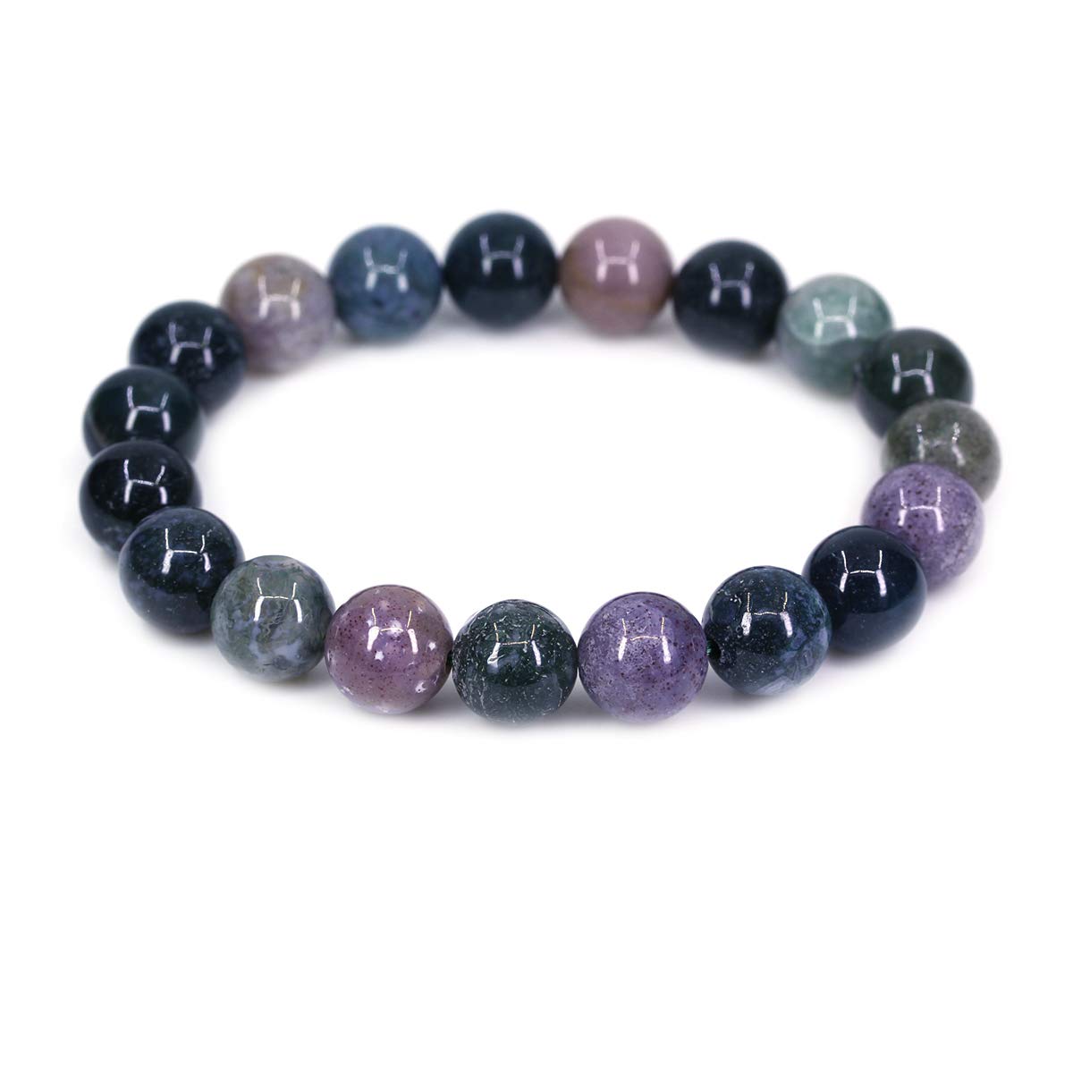 CHENYUE Natural India Agate Gemstone 10mm Round Beads Stretch Bracelet 7" Unisex โ image 1