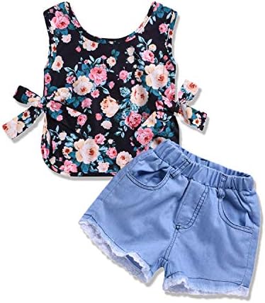 Toddler Baby Kids Girls Outfit Lace T-Shirt Vest Tops Flower Shorts Pants Princess Summer Clothes Sets
