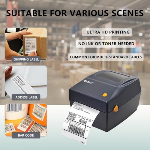 LENVII 4x6 Thermal Label Printer | 2/3/4 Inch Multi-Size Barcode Printer | 127mm/s High-Speed 203DPI Wired Barcode Printer | Compatible with Aramex/Noon/Emirates Post | Windows/Mac/Dubai Mall Kiosks