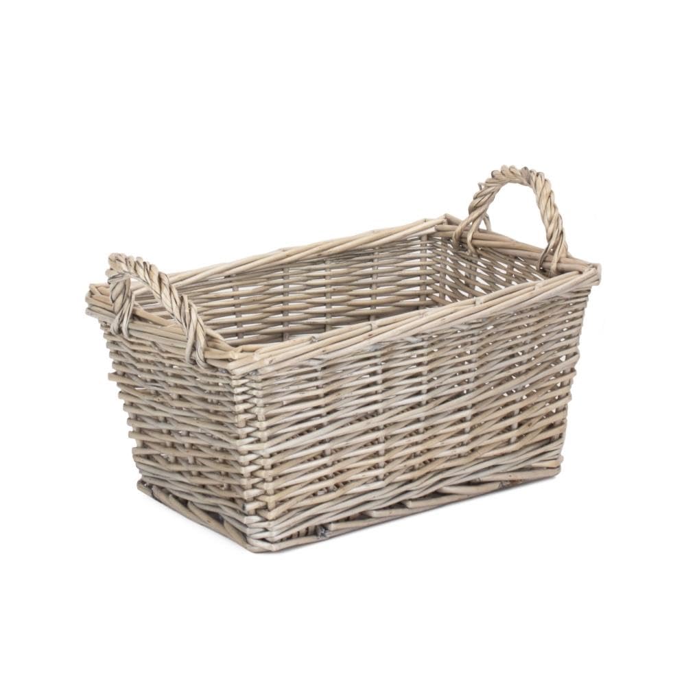Red Hamper Medium Wicker Antique Wash Finish Handled Unlined Storage Basket, Brown, 24 x 34 x 16 cm