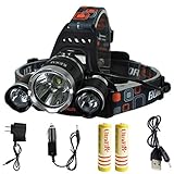 KEKU LED High Power Headlamp Rechargeable Waterproof Head Flashlight Lamp with 3 Xm-l T6 4 Modes