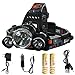 KEKU High Power LED Headlamp(5000 Lumens MAX) Rechargeable Waterproof HeadLamp Flashlight on The Head headlamp with 3 Xm-l T6 4 Modes,Wall Charger and Car Charger for Outdoor Sports (Gray)