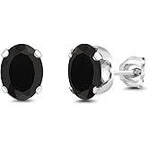 Gem Stone King 925 Sterling Silver Black Onyx and Earrings for | 3.30 Cttw | Gemstone December Birthstone | Oval 8X6MM