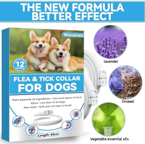 Collari Antipulci per Cani, Regolabili da 65 cm, Zecche Impermeabili, Protezione 12 Mesi, per Cani di Piccola, Media e Grande Taglia (2P)