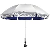 Prospo Beach Chair Umbrella with Universal Adjustable Clamp, UV Protection Sunshade Umbrella for Outdoor, Strollers, Wheelchairs, Patio Chairs, Bleacher, and Golf Carts