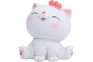 Surakey Cute Lucky Cat Ornament DIY Resin Figures for Crafts, Mini Cats Kitty Dashboard Decoration – Home Office Car Decor and Cake Topper 2.16 x1.77inch (White)