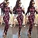 Deloreva Women Plaid Romper Jumpsuit Long Sleeve High Neck Bodycon Fall Outfit Pants Set Playsuit L, 7 burgundy