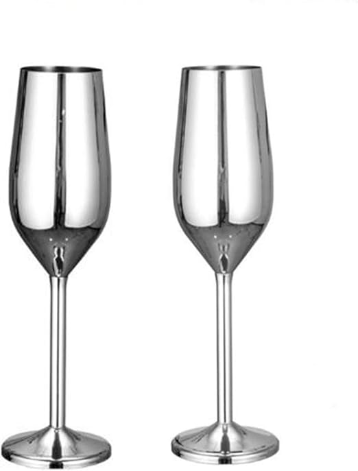 Stainless Steel Champagne Flutes Glass Set of 2, 200ML Unbreakable BPA Free Champagne Wine