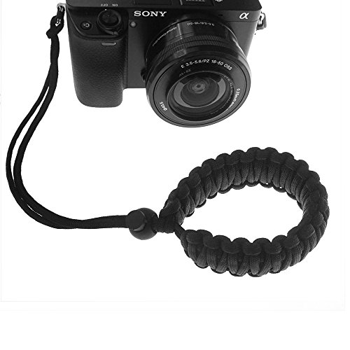 FoRapid Braided 550 Paracord Adjustable Camera Wrist Strap/Bracelet Hand Grip Compatible with Nikon Canon Sony Panasonic Mirrorless Compact System SLR/DSLR Cameras, Camcorder, Binocular (Black)