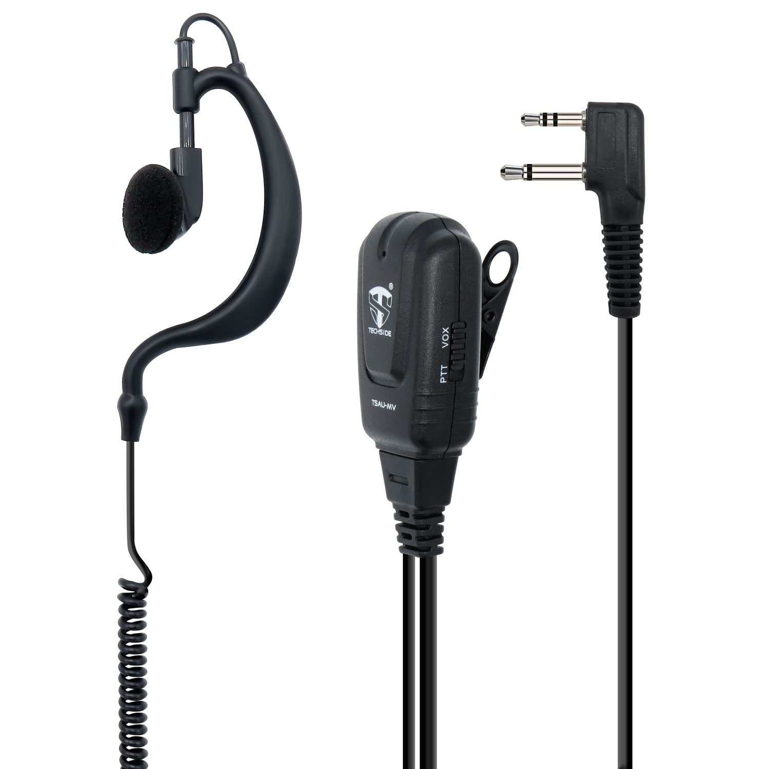 TechSide TSAU-MV Microphone Headset Coiled 2 pin Midland with VOX | Two-way radios | Compatible with G7 pro G8 G9 pro M24 M24 plus M48 M99 G6 XT G7 XTR ICOM | Surveillance Security SoftAir