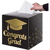 Graduation Card Box Holder, Congrats Grad Foldable Cardboard Decorations Box for Graduation Party Decoration and Grad Parties (Black)