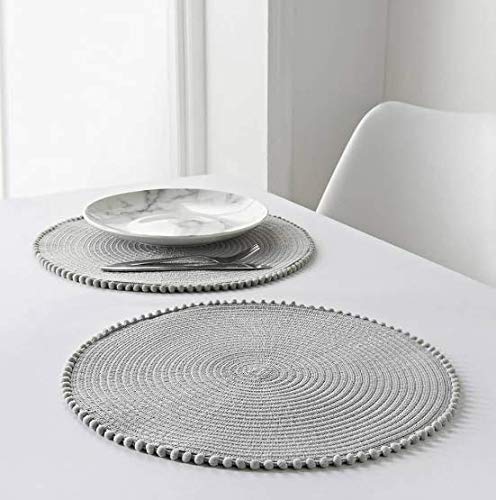 Z&Q BROS LTD Fabulous Style Grey Round Pom Pom Placemats 4pk stylish Tableware Essential