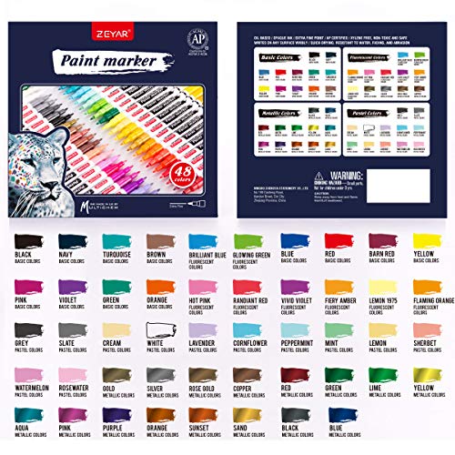 ZEYAR OilBased Paint Markers, Expert of Rock Painting, Extra Fine Point, 48 Colors, AP
