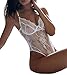 FIYOTE Women Hollow Out Lace One Piece Shaper Bodysuit Teddy Lingerie Party Casual(L,White)