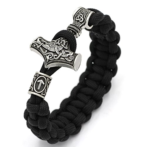 Mjolnir Viking Thor Mjolnir Hammer Paracord Amuletceltic Rune Knot Amulet Scandinavian Bracelet Vantage Black Paracord