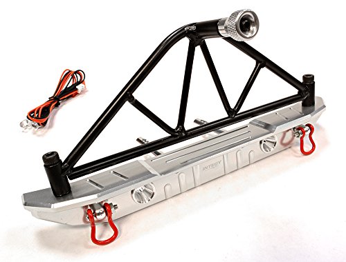 Integy RC Hobby C25873SILVER Realistic Metal Rear Bumper with Spare Tire Rack & LED for SCX-10 43mm Mount
