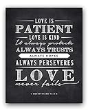 Corinthians 13;4-8 Love is Patient Quote Chalkboard Sign, Perfect Wedding or Anniversary Gift (8x10)