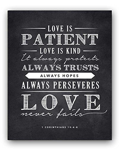 Corinthians 13;4-8 Love is Patient Quote Chalkboard Sign, Perfect Wedding or Anniversary Gift (8x10)