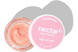 NECTAR BATH TREATS All Natural, Vegan Lip Scrub, Sugar Lip Scrub, Conditioning Lip Scrub, Gentle Exfoliation, Lip Polish & Lip Exfoliator, Gift for Women and Girls (Strawberry)