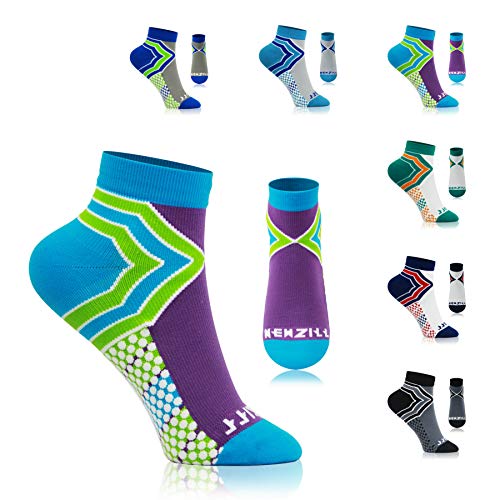 NEWZILL Low Cut Compression Socks - Unisex Running Socks Embedded Frequency Technology Heel, Ankle & Arch Support (Small, Green/Purple)