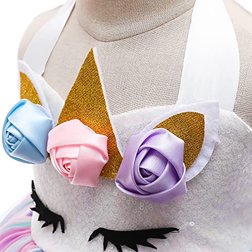 Sequin Unicorn Dress for Girls Princess Unicorn Costume Toddler Birthday Party Rainbow Tutu Dress Up Clothes with Headband