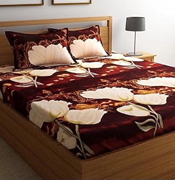 Danwrich Texture 152 TC_Elegant 3D Double Bedsheet with 2 Pillow Covers - Floral, Multicolour