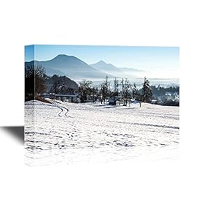 Canvas Wall Art - Winter Landscape with Snow and Mountains - Gallery Wrap Modern Home Art | Ready to Hang - 12x18 inches
