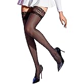 SSQKYZCSYZ Thigh High Stockings for Women Sexy Ultrathin 0 Denier Silky Shimmer Stockings Silicone Lace Tights for Women