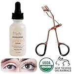 Natural Eyelash Growth Serum from Papillon. Promotes Healthy Long, thick, Butterfly Lashes. Made with 100% Organic & Vegan Castor & Coconut Oils. Comes with lash curler, mascara & eyeliner brushes.
