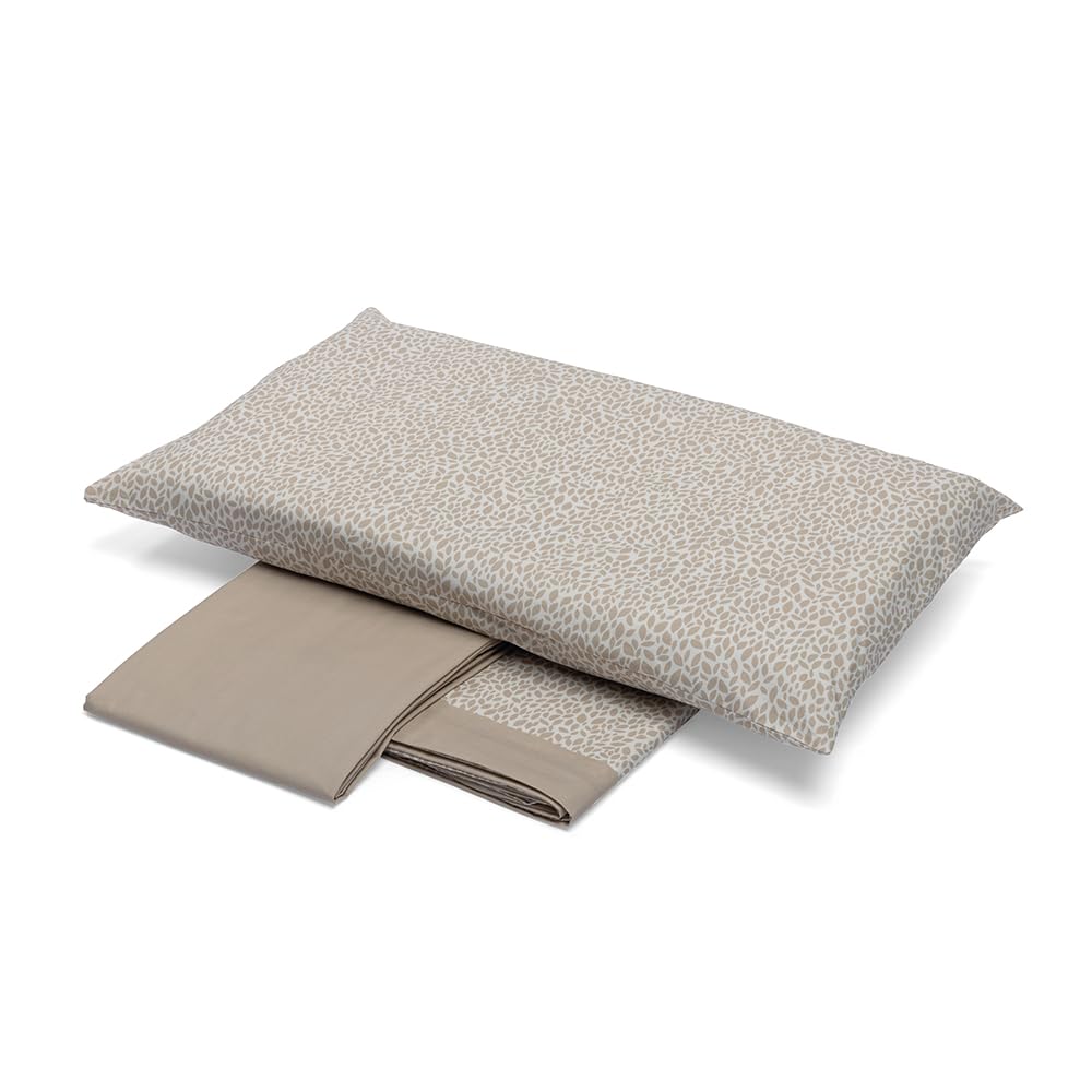 Foppapedretti Notte & Natura Complete Bed Set, Top Sheet, Fitted Sheet and Pillowcase; Petals Sand 100% Cotton, Made in Italy