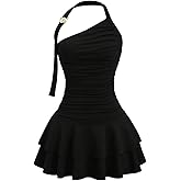 MakeMeChic Women's Y2k Halter Mini Dress Backless Ruffle Short Going Out Dress