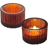 Clear Tealight Candle Holder Set of 2,Glass Votive Candle Holders, Decorative Round Ribbed Candle Holders for Home Decor (Bro