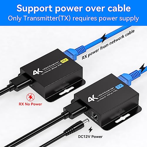 VEDINDUST HDMI Extender 4K30HZ 40M 131FT Ethernet Over Cat5e6 7 Auf RJ45 Support 4k1080P 3D POC EDID Only Need TX Power Supply for Work