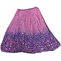 Mogul Womens Bohemian Skirt Pink Purple Bandhani Print Flare Flirty Festive Boho Skirts