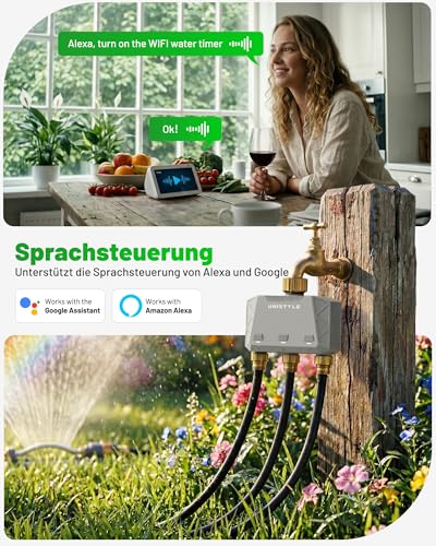 Unistyle Irrigation Computer WLAN 3 Outputs | New Edition 2026 - App Control, 5 Watering Plans, Precise Control, Alexa Voice Control, Automatic Watering for Garden & Plants