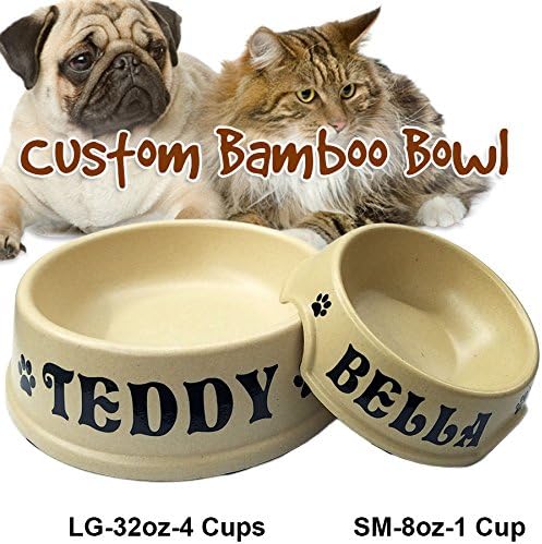 Jeyfel Decals: Custom Pet Bowl Name. Natural Bamboo Fiber Dog Cat Pet Bowl. (1 Cup-8oz)