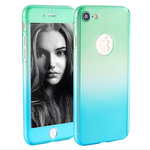iPhone 7 Plus 5.5 Gradient Full Body Case-Superstart iPhone 7 Plus Slim Sleek 360 Degree Full Protection Shockproof Colorful Case with Tempered Glass Screen Protector for iPhone 7 Plus(Blue and Green)