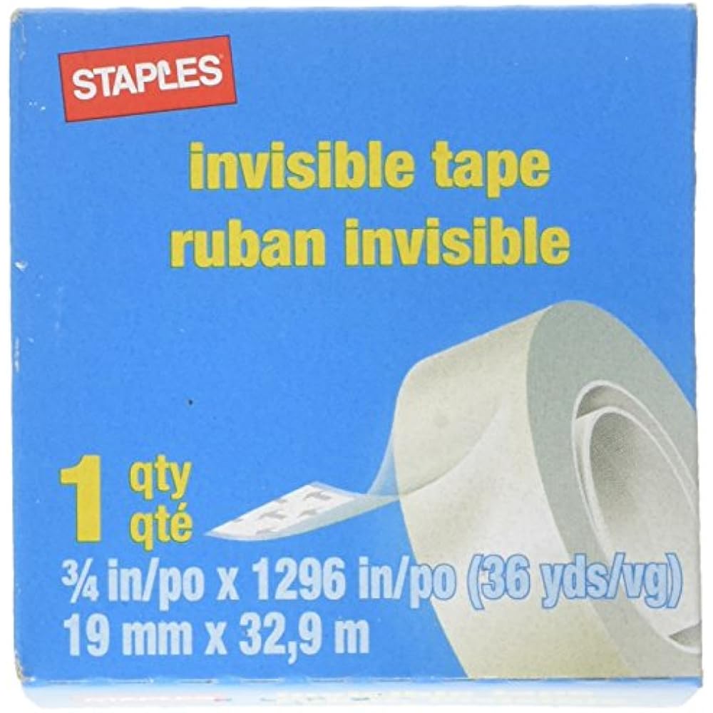 Adhesives Staples 487908 Invisible Tape 3/4Inch X 1296Inch 12Pack