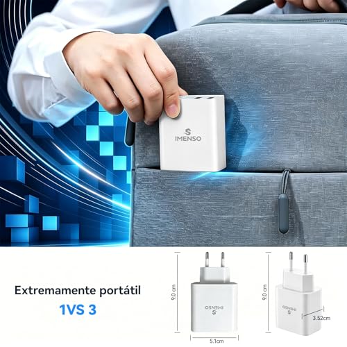 Carregador Universal 65W, 2 Saídas USB-C + USB-A, Carregador Rápido com Cabo, PPS 3.0, Voçagador para Notebook, Celular, Tablet, iPhone, Samsung, Xiaomi, Motorola – 100-240V, IMS-268PC