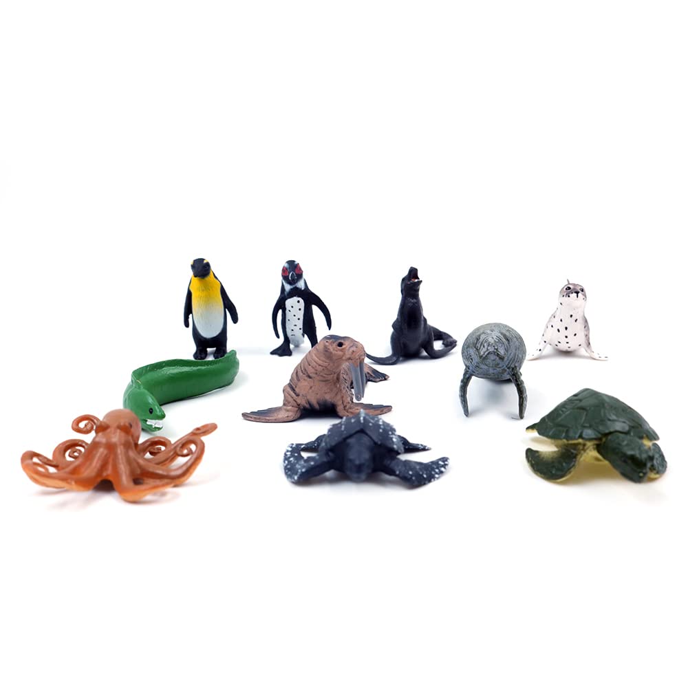 WANGCL Sea Creature Toys 10PCS Antarctica Ocean Animal Figurines for Toddlers Kids Sea Life Toy Pack Preschool and Bath Plastic Fish Penguin Killer Whale Decorations Figures Set