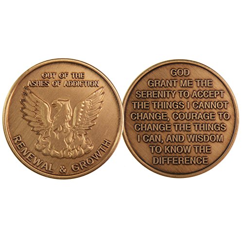 Out of the Ashes-Bronze AA Alcoholics Anonymous-ACA-AL-ANON- Sober-Sobriety-Recovery-Medallion-Coin-Chip