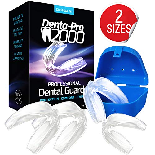 protector bucal tmj para la noche protectores nocturnos profesionales para rechinar los dientes, detiene el apriete, bruxismo, protector de mordida tmj para hombres, mujeres, niños - 4 protectores dentales,  1 estuche antibacteriano e instrucciones