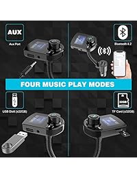 Bluetooth FM Transmitter for Car, Wireless FM Radio Transmitter Adapter Car Kit Dual USB Charging Port Car Charger with Hands    s and 1.44” LCD Display Support Aux Input Output TF Card USB Disk