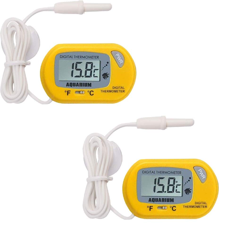DollaTek 2Pcs LCD Digital Aquarium Thermometer Fish Tank Water Terrarium Temperature - Yellow