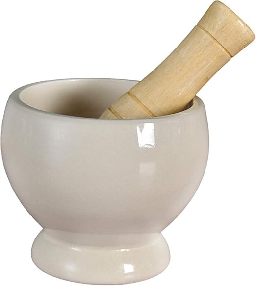 Mortar And Pestle Set White Solid Sturdy Ceramics Grinding Bowl With NonSlip Base Polished