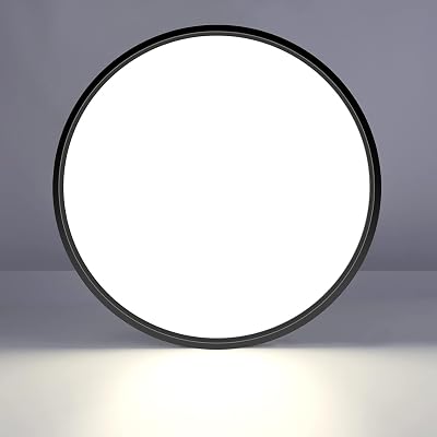 LightingWill 15.7in LED Flush Mount Ceiling Light 3800lm 5000K Black Round