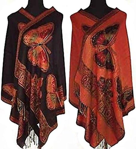 Women's Double-Side Butterfly Peacock Pashmina Scarf Wrap Shawl Cape