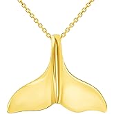 Jewelry America Solid 14k Yellow Gold Classic Dolphin Tail Fin Pendant With Cable, Curb or Figaro Chain Necklace